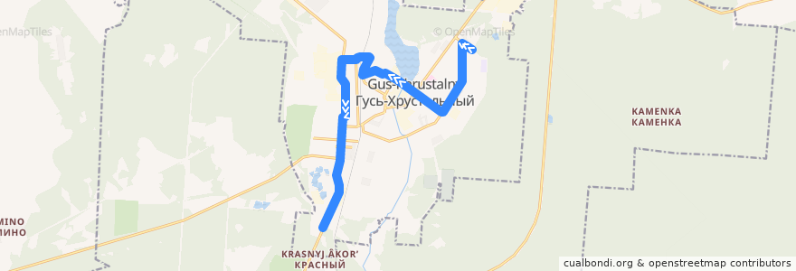 Mapa del recorrido авт. № 1: ул. Пролетарская=>Межколхозлес de la línea  en городской округ Гусь-Хрустальный.