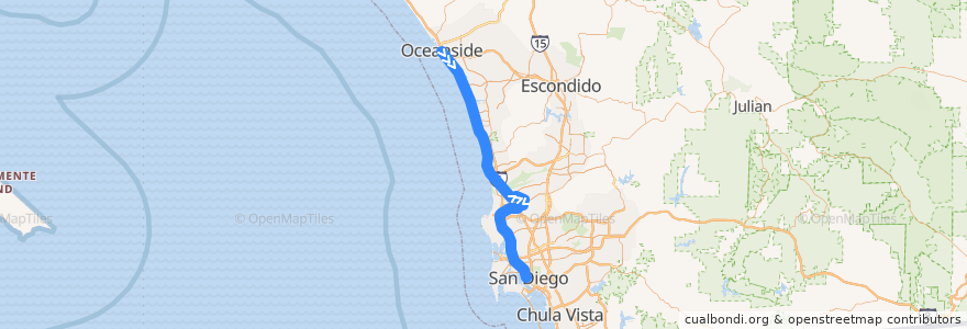 Mapa del recorrido COASTER: San Diego <=> Oceanside de la línea  en San Diego County.