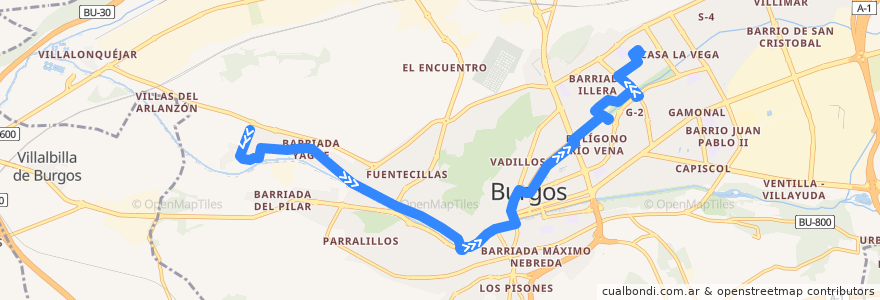 Mapa del recorrido L03: Barriada San Juan Bautista - G3 por Polígono Docente de la línea  en Burgos.