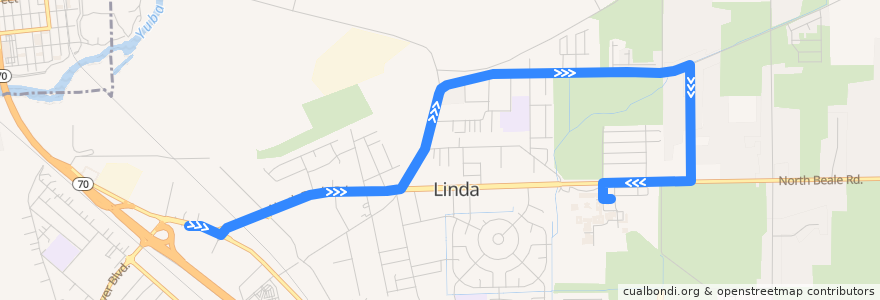 Mapa del recorrido Linda Shuttle de la línea  en Yuba County.