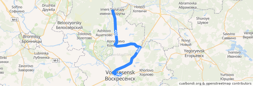 Mapa del recorrido Автобус №21: Воскресенск - Конобеево - Посёлок Цурюпы de la línea  en городской округ Воскресенск.