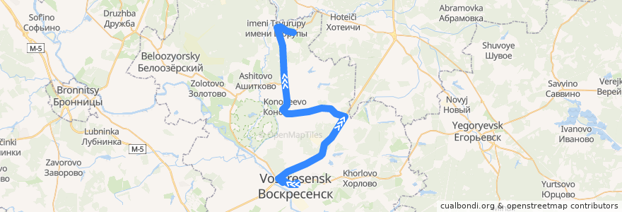 Mapa del recorrido Автобус №21: Воскресенск - Конобеево - Посёлок Цурюпы (Ленинская улица) de la línea  en городской округ Воскресенск.