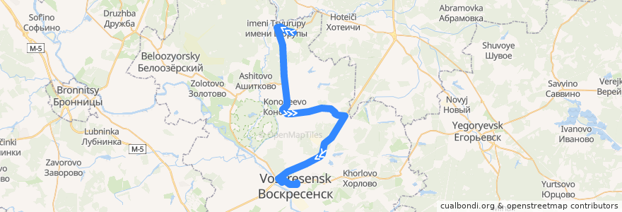 Mapa del recorrido Автобус №21: Посёлок Цурюпы (Ленинская улица) - Конобеево - Воскресенск de la línea  en городской округ Воскресенск.