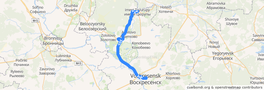 Mapa del recorrido Автобус №34: Посёлок имени Цурюпы - Виноградово - Воскресенск de la línea  en городской округ Воскресенск.