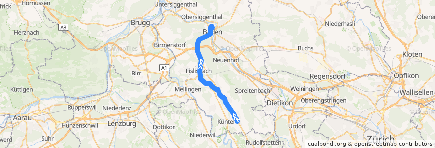 Mapa del recorrido Bus 321: Bellikon => Baden de la línea  en Bezirk Baden.