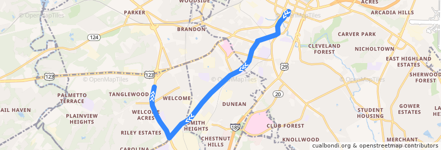 Mapa del recorrido 6F outbound de la línea  en Greenville County.