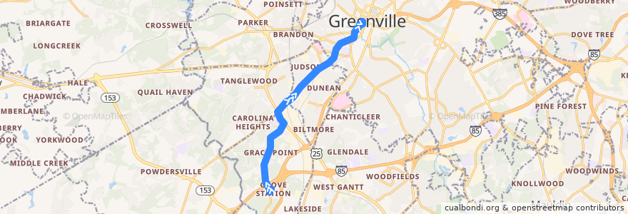 Mapa del recorrido 6F inbound de la línea  en Greenville County.