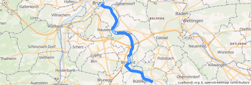 Mapa del recorrido Bus 363: Brugg AG => Mellingen de la línea  en Aargau.