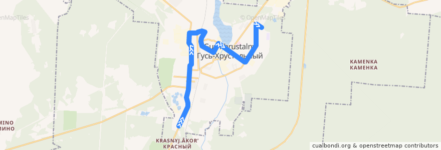 Mapa del recorrido авт. № 1п: Межколхозлес=>ул. Пролетарская de la línea  en городской округ Гусь-Хрустальный.