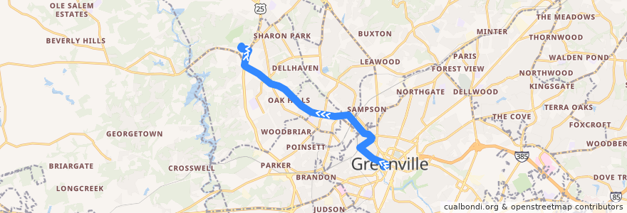 Mapa del recorrido 9I outbound de la línea  en Greenville County.