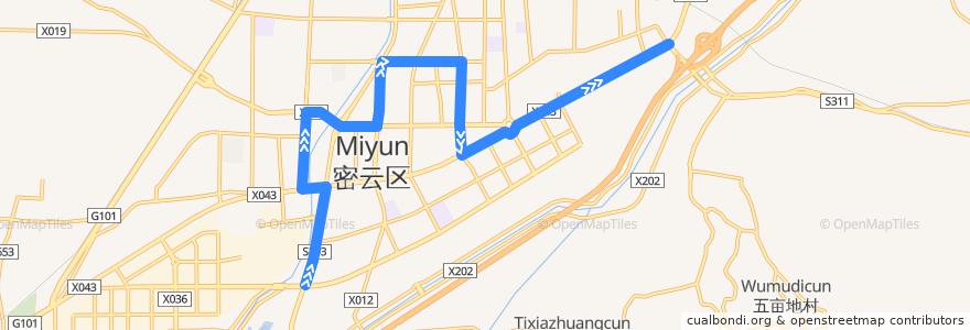 Mapa del recorrido Bus 980: 东直门外 => 密云汽车站 de la línea  en Pekin.