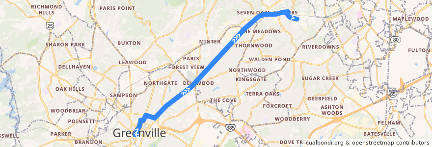 Mapa del recorrido 11K outbound de la línea  en Greenville County.
