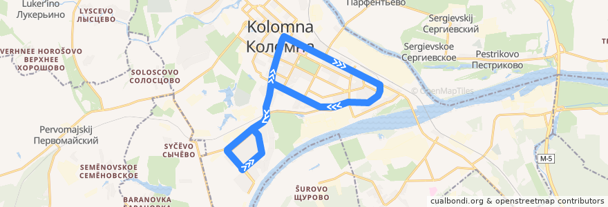 Mapa del recorrido Трамвай №2: Ул. Спирина - Ул. Зеленая - Пл. Советская - Ул. Шавырина - Ул. Зеленая - Завод ЖБИ - Ул. Спирина de la línea  en городской округ Коломна.