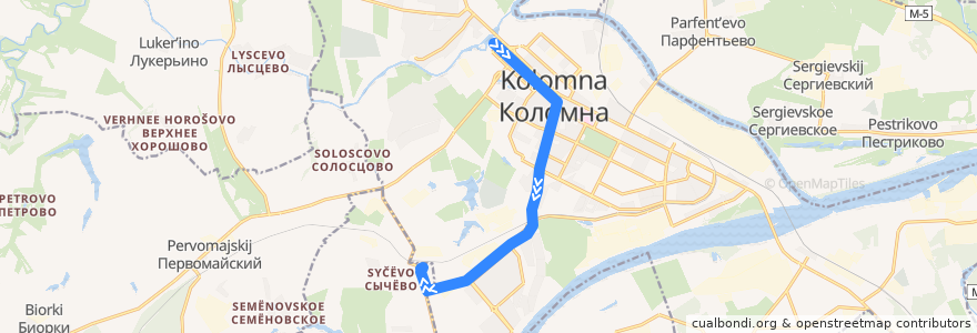 Mapa del recorrido Трамвай №7: Конькобежный центр - Мясокомбинат de la línea  en городской округ Коломна.