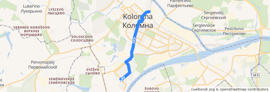 Mapa del recorrido Трамвай №10: улица Спирина - станция Коломна de la línea  en городской округ Коломна.