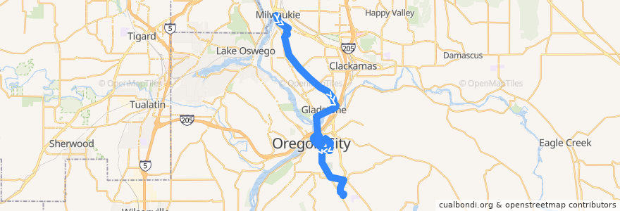 Mapa del recorrido Bus 32: Milwaukie => Clackamas Community College de la línea  en Clackamas County.