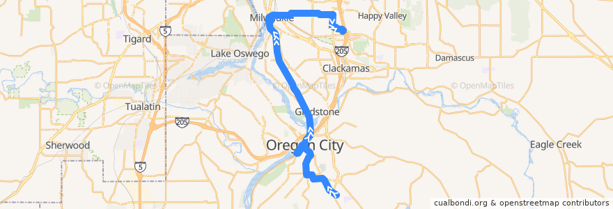 Mapa del recorrido Bus 33: Clackamas Community College => Clackamas Town Center de la línea  en Clackamas County.