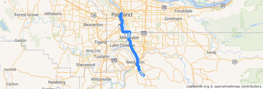 Mapa del recorrido Bus 99: Clackamas Community College => Portland de la línea  en Oregon.