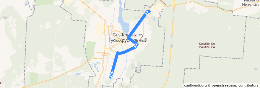 Mapa del recorrido авт. № 4: ул. Солнечная=>ГИС (НИИ Стекла) de la línea  en городской округ Гусь-Хрустальный.