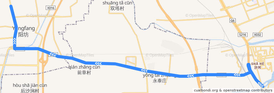 Mapa del recorrido Bus 昌20: 城铁龙泽站 => 南口村 de la línea  en 昌平区.