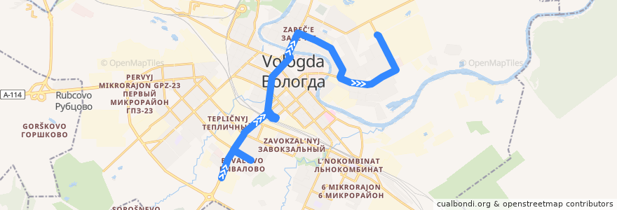 Mapa del recorrido Автобус №23: Больничный комплекс - Дальняя de la línea  en городской округ Вологда.