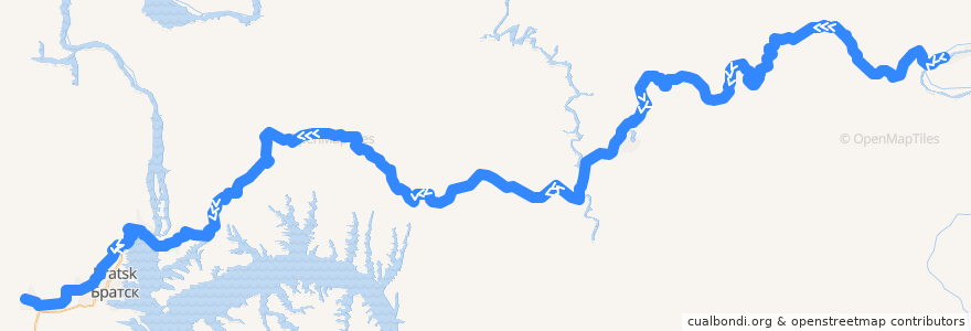 Mapa del recorrido Лена — Вихоревка de la línea  en إركوتسك أوبلاست.