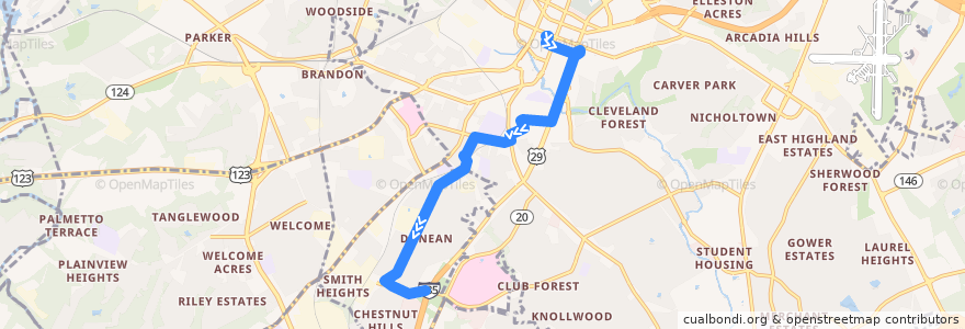 Mapa del recorrido 4D inbound de la línea  en Greenville County.