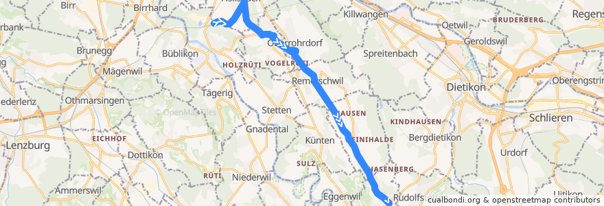 Mapa del recorrido Bus 331: Mellingen Heitersberg => Widen de la línea  en Bezirk Baden.