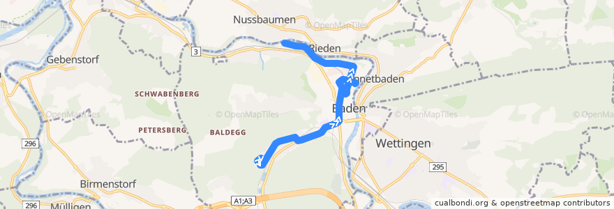 Mapa del recorrido Bus 9: Baden, Altersheim => Kraftwerk de la línea  en Baden.