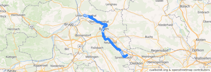 Mapa del recorrido Bus 2: Untersiggenthal => Spreitenbach de la línea  en Bezirk Baden.