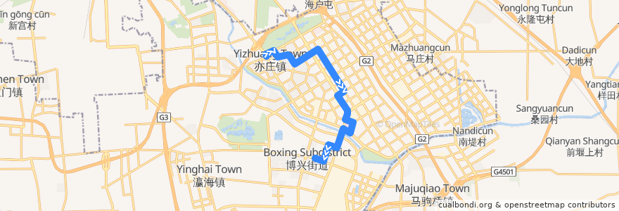 Mapa del recorrido Bus 运通202: 亦庄桥南 => 博兴一路北口 de la línea  en 大兴区.