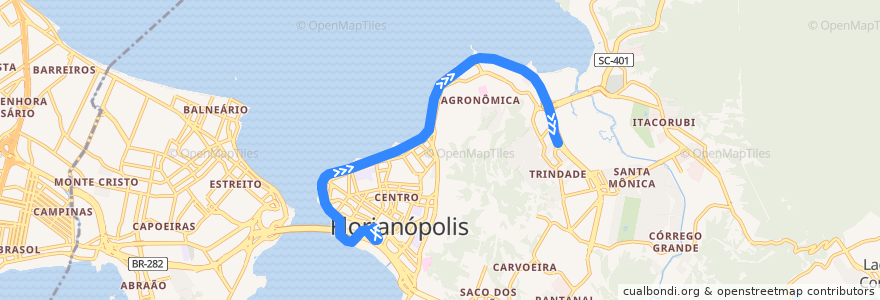 Mapa del recorrido Ônibus 134: Beira-Mar Norte, TICEN => TITRI de la línea  en Флорианополис.