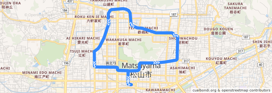 Mapa del recorrido 環状線2 de la línea  en 松山市.