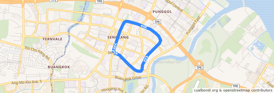 Mapa del recorrido LRT Sengkang Line (East Loop) de la línea  en 东北区.