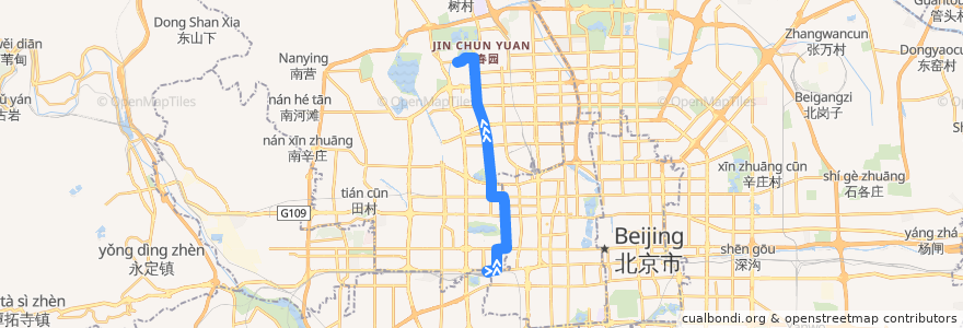 Mapa del recorrido Bus 320: 北京西站 => 西苑枢纽站 de la línea  en Beijing.