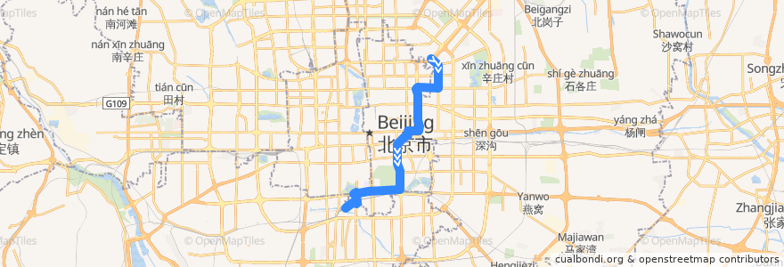 Mapa del recorrido Bus 208: 左家庄 => 北京南站南广场 de la línea  en Beijing.