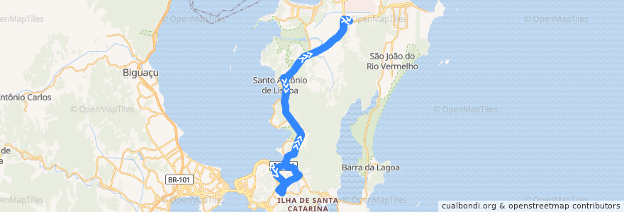 Mapa del recorrido Ônibus 233: Canasvieiras/Trindade, TICAN=>TITRI de la línea  en 플로리아노폴리스.