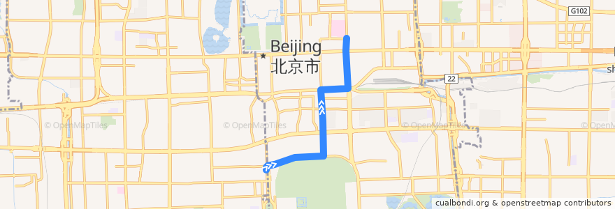 Mapa del recorrido Bus 110: 城铁柳芳站 => 天桥 de la línea  en Pechino.