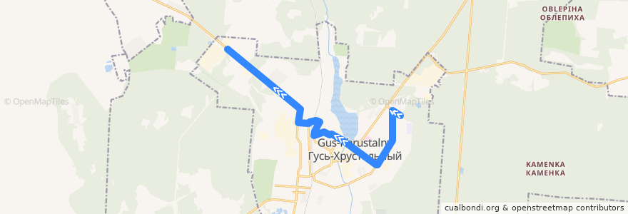 Mapa del recorrido авт. № 10: ул. Пролетарская=>новый завод "Стекловолокно" de la línea  en городской округ Гусь-Хрустальный.