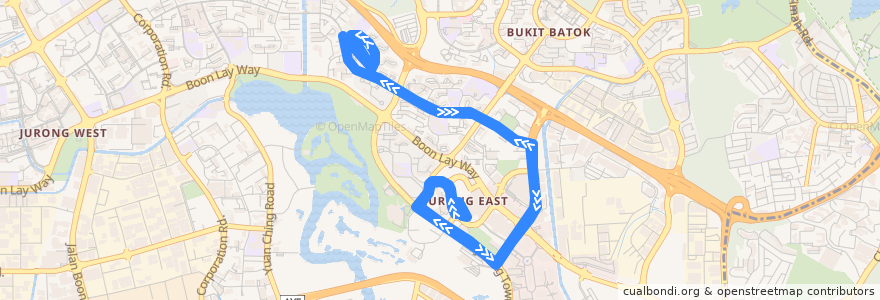 Mapa del recorrido Svc 333 (Jurong East Temporary Interchange => Jurong East Temporary Interchange) de la línea  en Southwest.