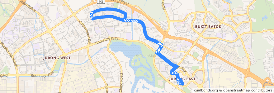 Mapa del recorrido Svc 334 (Jurong East Temporary Interchange => Jurong East Temporary Interchange) de la línea  en Southwest.