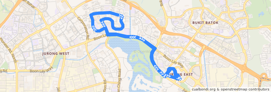 Mapa del recorrido Svc 335 (Jurong East Temporary Interchange => Jurong East Temporary Interchange) de la línea  en Southwest.