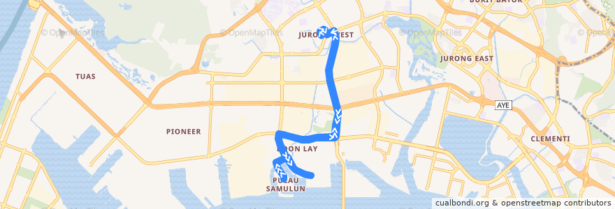 Mapa del recorrido Svc 249 (Boon Lay Interchange => Boon Lay Interchange) de la línea  en 西南区.