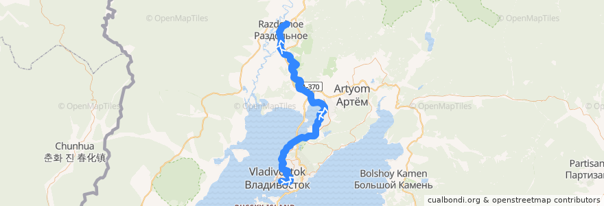 Mapa del recorrido Поезд: Мыс Чуркин — Раздольное de la línea  en Krai de Primorie.