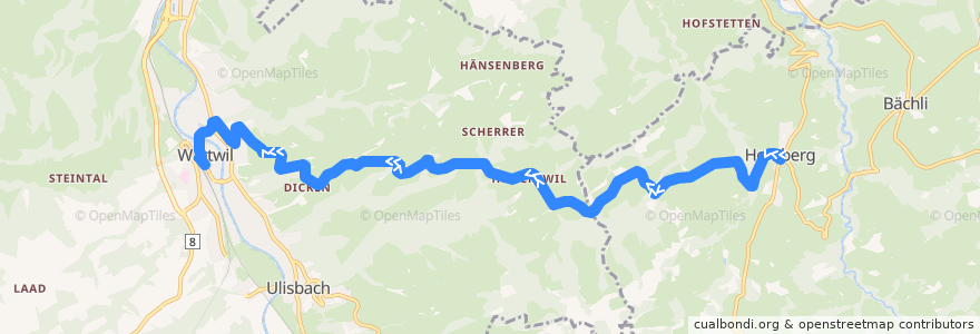 Mapa del recorrido Bus 780: Hemberg, Dorf => Wattwil, Bahnhof de la línea  en Wahlkreis Toggenburg.