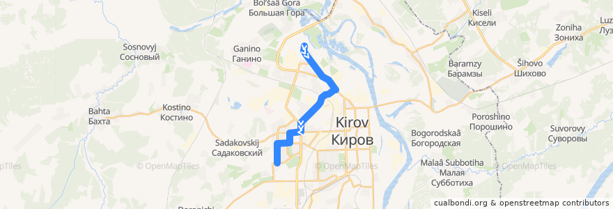 Mapa del recorrido Автобус №74: Северная больница — Ипподром de la línea  en городской округ Киров.