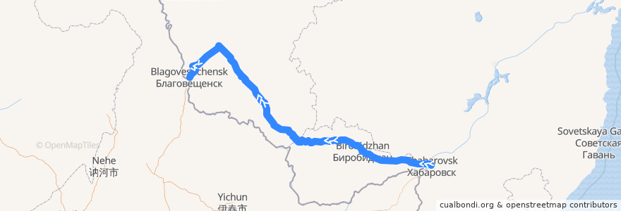 Mapa del recorrido Хабаровск - Благовещенск de la línea  en Дальневосточный федеральный округ.