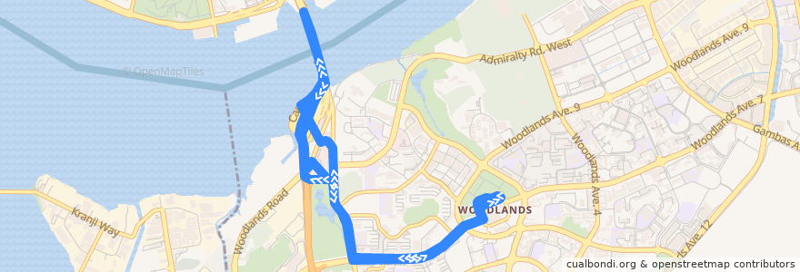 Mapa del recorrido Svc 950 (Woodlands Temporary Interchange => Woodlands Temporary Interchange) de la línea  en Northwest.