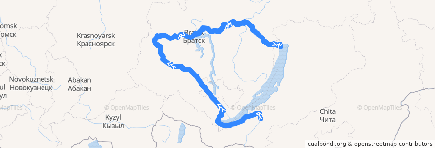 Mapa del recorrido Поезд № 071И: Улан-Удэ — Северобайкальск de la línea  en Oblast de Irkutsk.