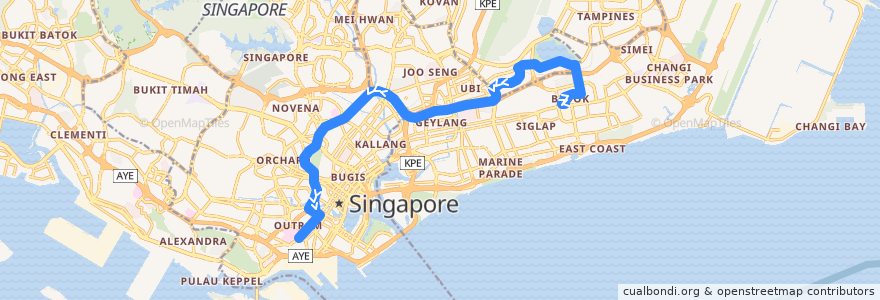 Mapa del recorrido Svc CT18 (Blk 403 => New Bridge Road Terminal) de la línea  en Сингапур.